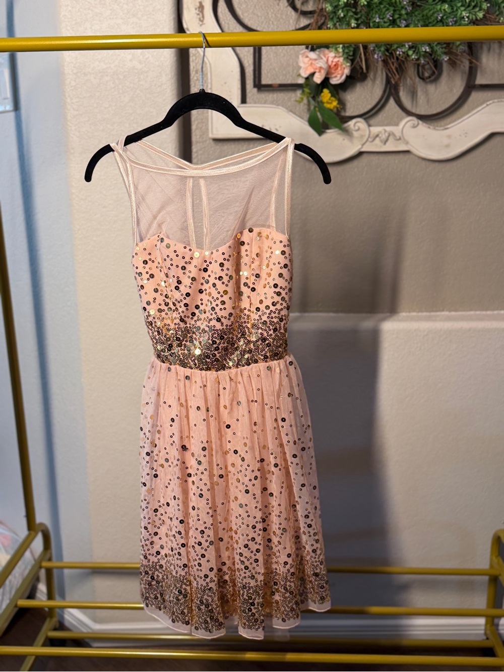 Blush Pink Sequin Mesh Party Dress